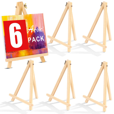 AROIC 9 inch Easel for Painting, 6 Pack Wooden Easel Stand for Sign, Tabletop Easels for Painting Canvases, Small Art Easel Canvas Stand Photo Display Tripod Holder for Kids Adults AROIC