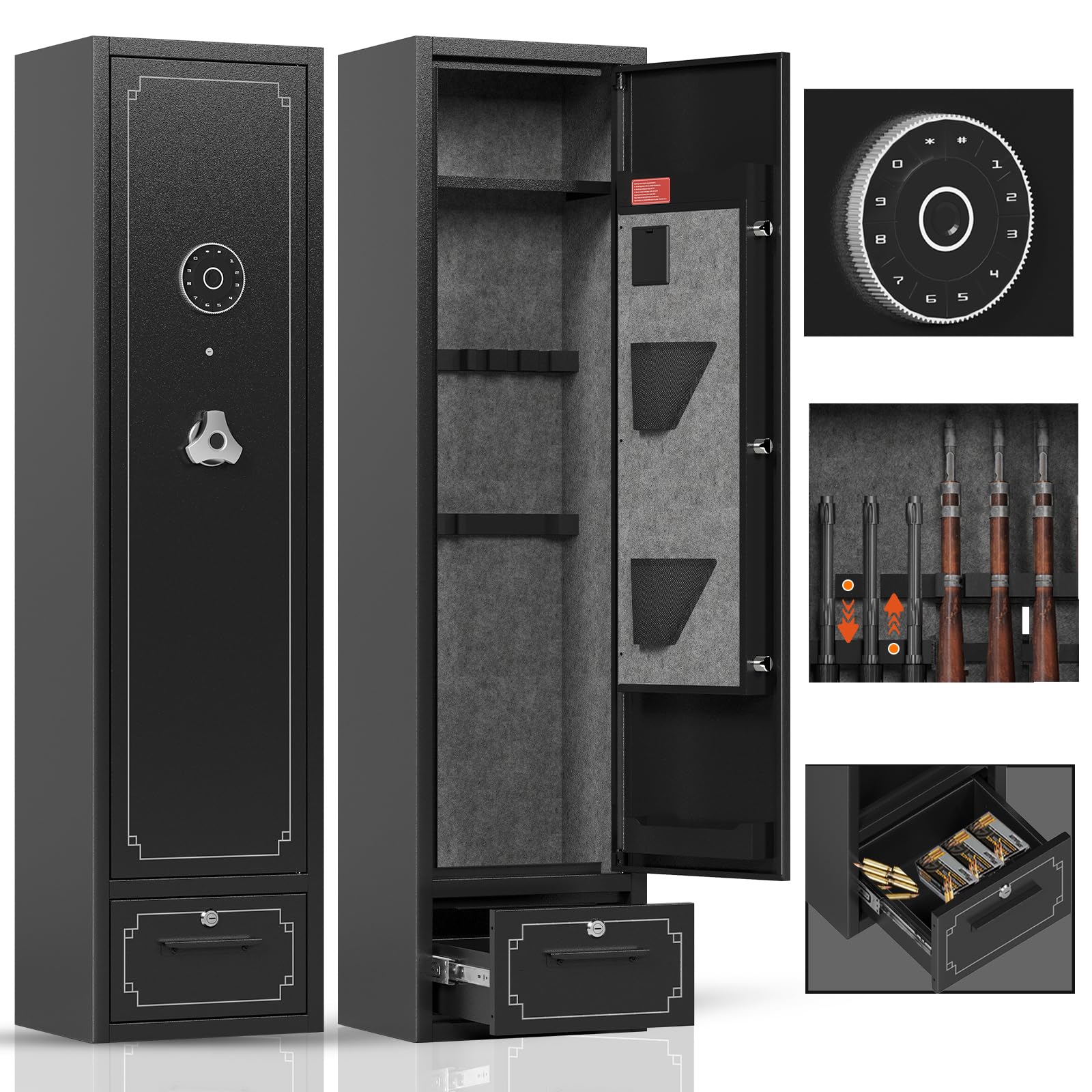 SAPITAL 6 Gun Safe,Gun Safes for Home Rifle and Pistols,Gun Cabinet,Rifle Safe,Gun Cabinet for Rifles and Shotguns,Gun Safes & Cabinets with Drawer and Removable Shelf (6 Gun Safe - Digital) - WoodArtSupply