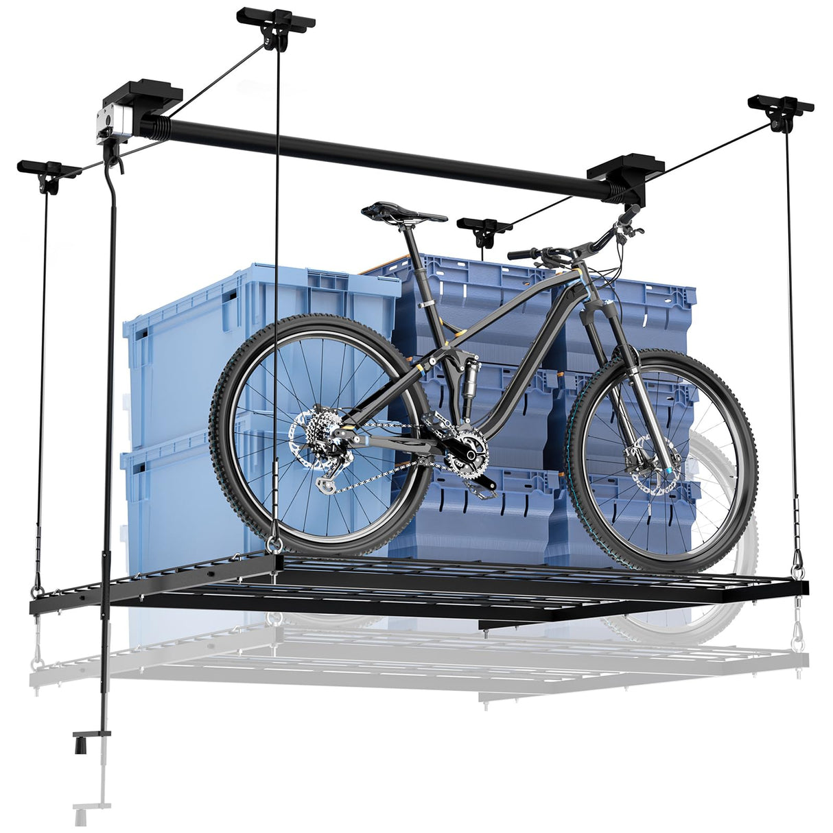 GADFISH Garage Ceiling Lift Storage Rack, Easy Lifting 85" Height Overhead Garage Storage Rack for Space Saving with Safety Lock, Suitable for 16"/24" Ceiling, 350LBS Capacity GADFISH