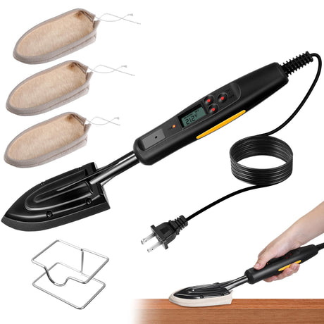 Dreyoo 5 Pcs Digital LCD Edge Banding Iron Set, 110V Veneer Edge Banding Sealing Iron, Wood Edge Banding with 3 Cotton Socks, Metal Stand, Edge Bander Temperature 100-220℃, Iron for Edge Banding Dreyoo