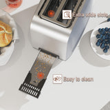 Runnatal 2 Slice Toaster, 100% Stainless Steel, Wide Slot Toaster Multifunctional with 7 Toast Settings, Defrost, BAGEL, Cancel Functions, Easy to Operate and Clean 120V 800W Silver Metallic Runnatal