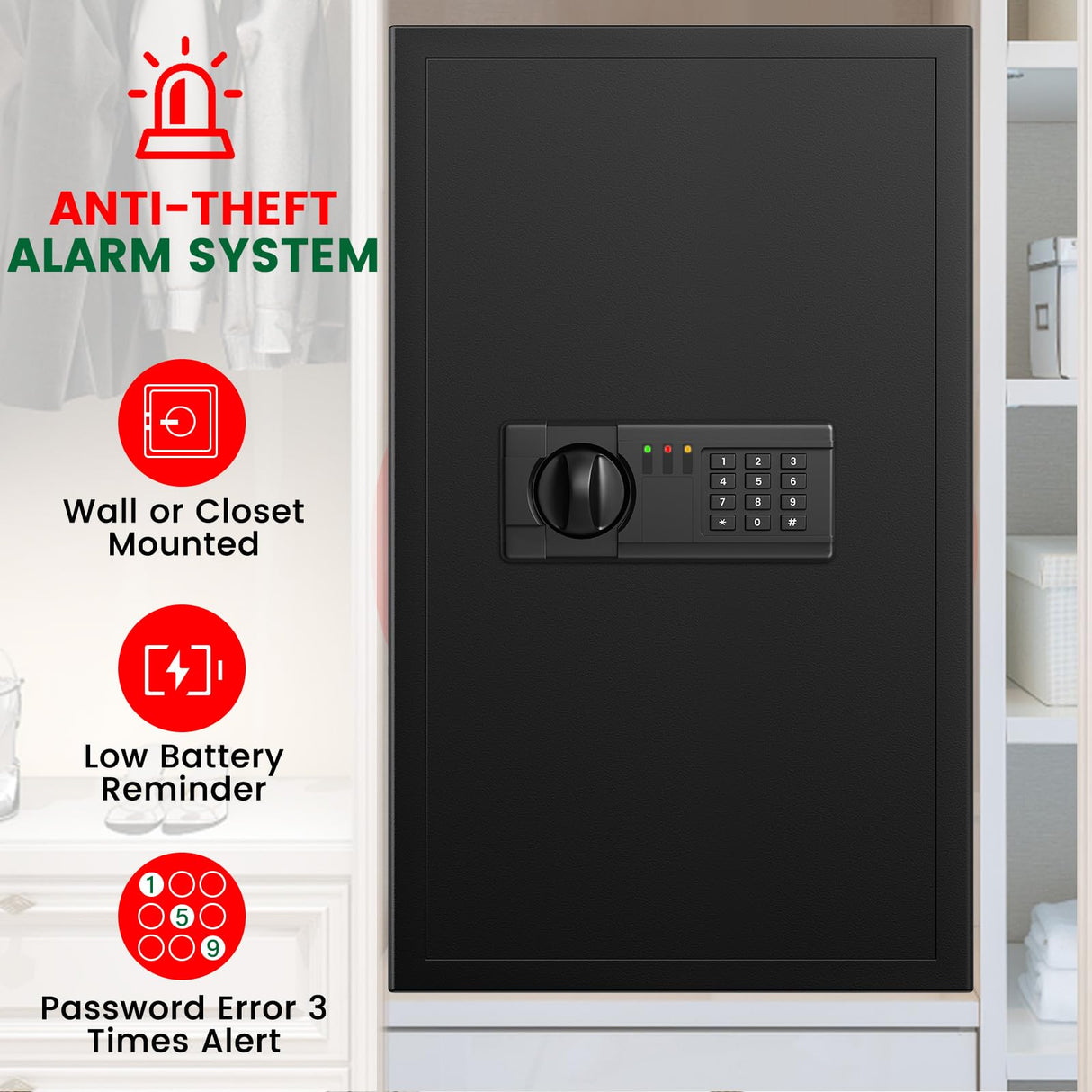 8.1 Cuft Large Home Safe Fireproof Waterproof, Home Safe Box With Fireproof Waterproof Bag, Combination Lock and Inner Cabinet, Anti-Theft Alert, Mute Mode, Document Safes For Home Business Office GHJGAGE