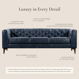 POLY & BARK Essex Leather Couch - 89-Inch Sofa with Tufted Back - Full-Grain Leather Sofa for Living Room with Feather-Down Topper - Living Room Couch - Vintage Italian Leather in Midnight Blue POLY & BARK