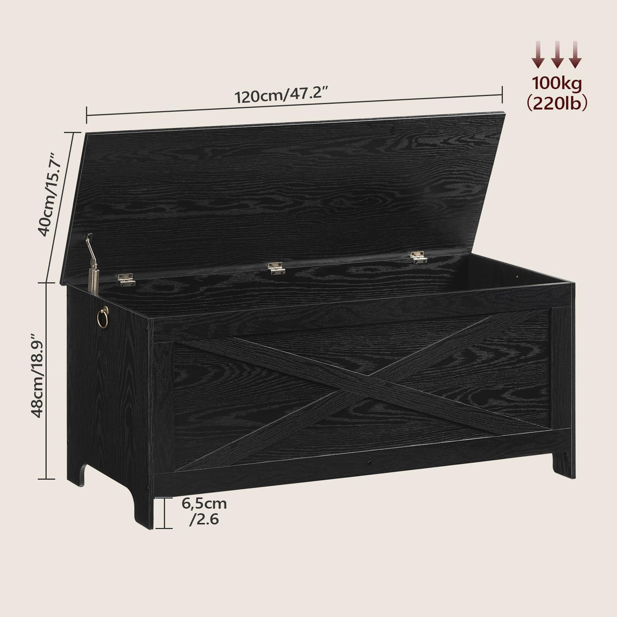 MAHANCRIS 47.2" Toy Chest, Sturdy Entryway Storage Chest with Safety Hinge, Retro Toy Box, Wooden Look Accent Furniture for Living Room, Bedroom, Black SCBK48801 MAHANCRIS