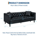 GarveeHome 81 in Leather Couch for Living Room, Modern Leather Sofa with Deep Seat, Handmade Button Tufted 3 Seater Sofa, Chesterfield Couch for Apartment, Office, Black GarveeHome