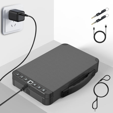 KENRONE Portable Safe Box,Biometric Gun Safe for Handgun,Fingerprint Cabinet Boxes with Keys and Password to Quick Unlock,Safe Case for Guns Nightstand Travel Carry-on KENRONE