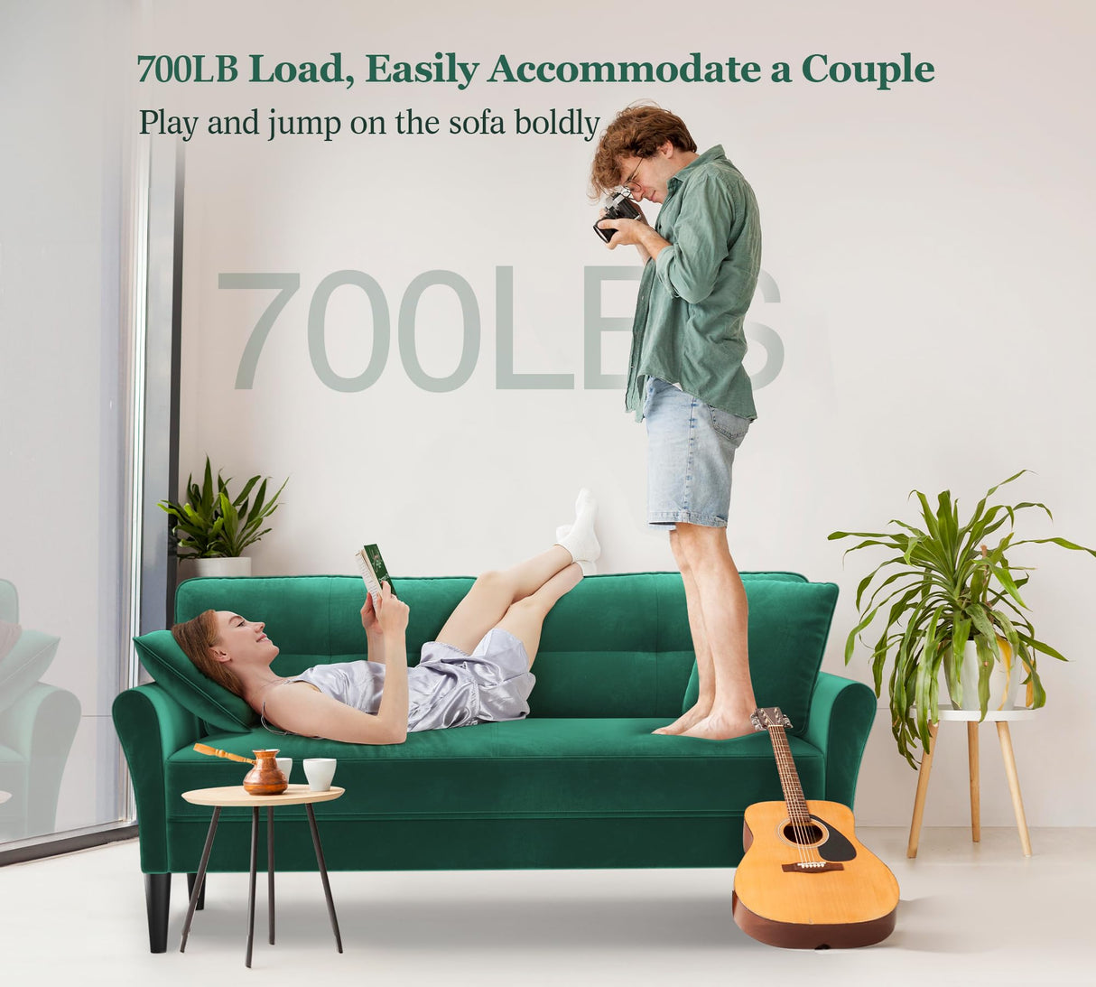 69" Small Sofa, Soft Small Couch with 2 Pillows, Comfy Love Seat Couches, Tool-Free Setup Loveseat Sofa, 700lb Load Sofas for Living Room, Cozy Couches for Living Room, Mini Couch for Bedroom, Green Kidirect