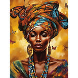 Diamond Painting Kit, 30x40cm African Woman Portrait Cultural Art, Round Drill DIY Craft for Adults, Ethnic Style Decor Gift Amz Camel
