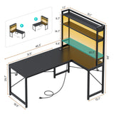 SEDETA L Shaped Gaming Desk, Reversible 45.3” Small Corner Desk with Power Outlet and LED Lights, Corner Gaming Desk with Storage Shelves, Hooks and Hooks for Small Space, Black SEDETA