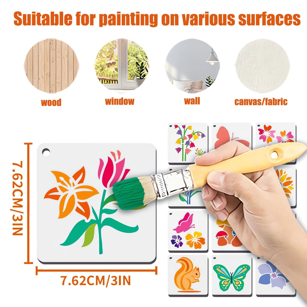 Stencils for Painting, 64pcs 3 Inch Stencils for Crafts Reusable Rock Painting Stencils Plastic Reusable Stencils for Painting on Wood Wall Tile Home Decor Felixcraft
