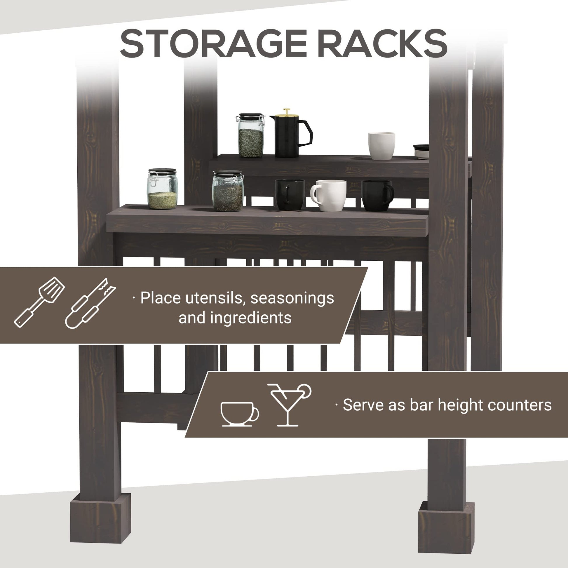 Outsunny 8' x 5' BBQ Grill Gazebo with 2 Side Shelves, Outdoor Hardtop Barbecue Barrier with Slanted Steel roof, Solid Wood Frame - WoodArtSupply