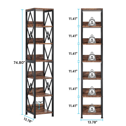 Tribesigns 75-Inch Tall Narrow 6-Tier Bookshelf with Heavy Duty Metal Frame in Brown - WoodArtSupply