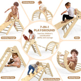 Granper Pikler Triangle Set 7-in-1, Foldable Toddler Climbing Toys Indoor, Wooden Montessori Climbing Set with Arch/Ramp/Ladder, Baby Climber Jungle Gyms for Toddlers and Kids (Burlywood) Granper