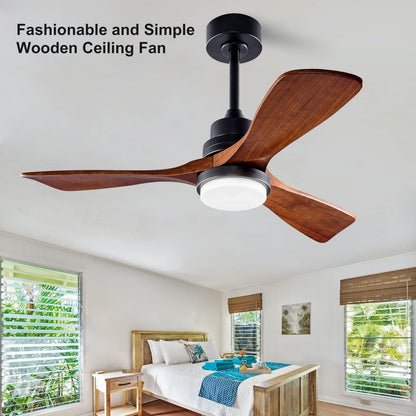 XBIBI 42 Inch Ceiling Fans with Lights and Remote, Modern 3 Blades Wood Ceiling Fan with light, 6 Speed Quiet DC Motor, Indoor Outdoor Ceiling Fan for Patio Bedroom Living Room Kitchen Office