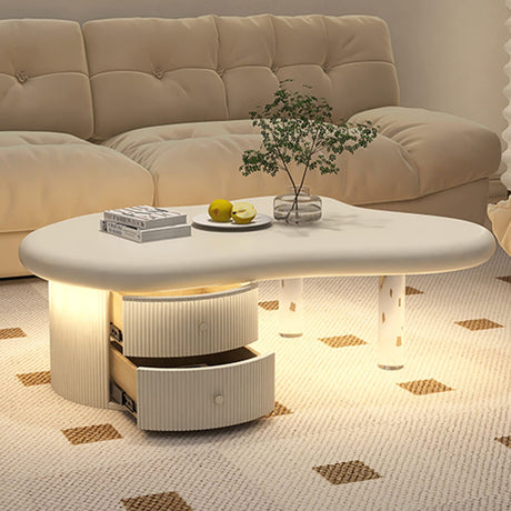 QQXX Cloud-Shaped LED Coffee Table,Irregular Cartoon Indoor Tea Table with 2 Drawers&Acrylic legs,Wood Round Corner Thicken End Table,for Living Room Bedroom(with light, Off white A) QQXX