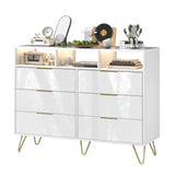 Furnivado Dresser for Bedroom, 6 Drawer Dresser with Led Lights, Modern White Dresser with 3 Open Shelves, Wood Wide Chest of Drawers Storage Organizer, White Dresser with Led Lights Furnivado