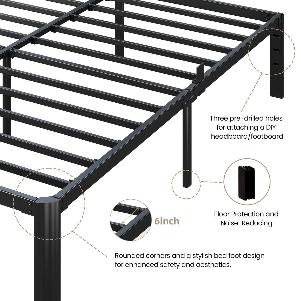 Metal Bed Frame King Size, 14 Inch 3500 lbs Heavy Duty Platform Bed FramesSteel Slats Noise Free No Box Spring Needed, Easy Assemble Sturdy Bedframe with Storage and Mattress Retainers BOLTRISE