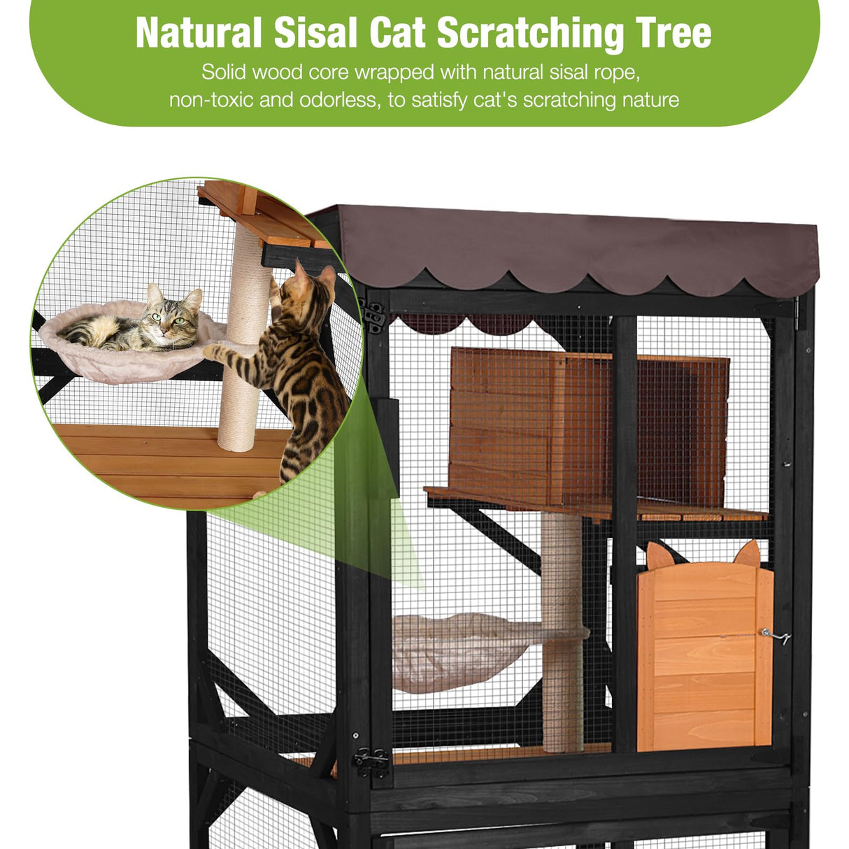 GUTINNEEN Catio Outdoor Cat Enclosure on Wheels - Outside Kitty House with Upgraded Resting Box, PVC Layer, and Waterproof Roof - 71.9" Black GUTINNEEN