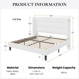 SHA CERLIN Full Size Velvet Bed Frame/Vertical Channel Tufted Wingback Headboard/Upholstered Platform Bed with Wooden Slats/Mattress Foundation/No Box Spring Needed/Easy Assembly/White SHA CERLIN