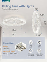 LEDIARY Flush Mount Ceiling Fan with Lights and Remote, 19.7'' Low Profile, 3000-6000K Dimmable Fandelier, 6 Wind Speeds, White Modern LED Fan Light for Bedroom LEDIARY