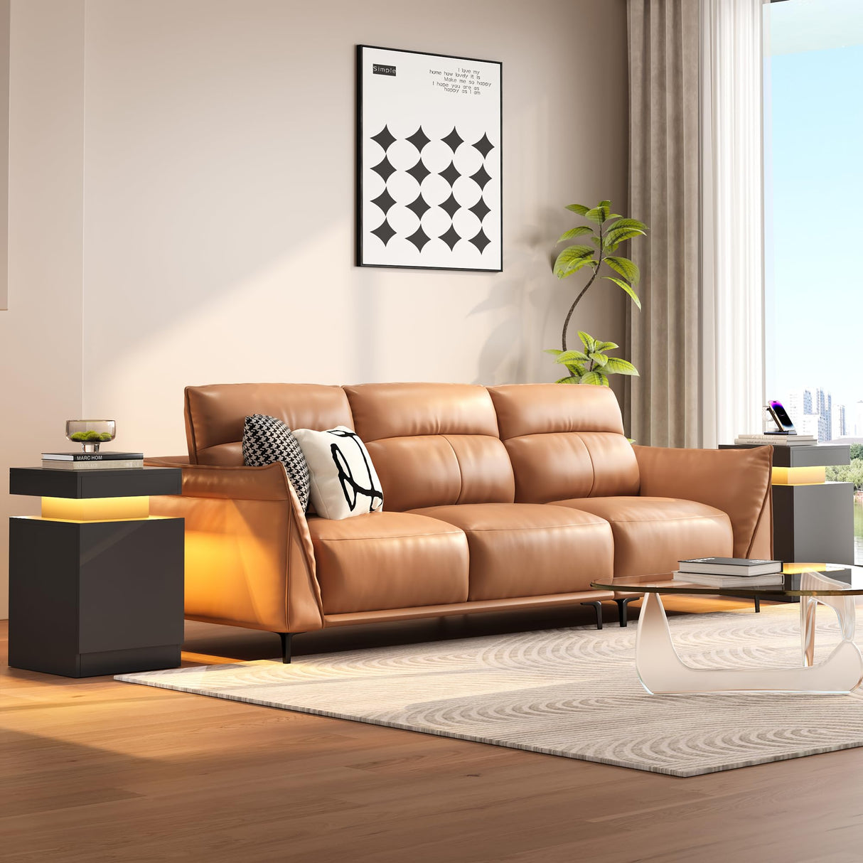 MXV Nightstand Set of 2 with LED Lights,Night Stand with Storage Cabinet for Bedroom,Bedside Table with LED (Black, 15" / Set of 2) MXV