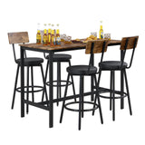 Tatub 5-Piece High Dining Table and Chairs Set for 4 - Brown Industrial Design Tatub