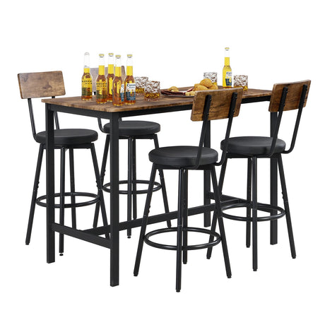 Tatub 5-Piece High Dining Table and Chairs Set for 4 - Brown Industrial Design Tatub