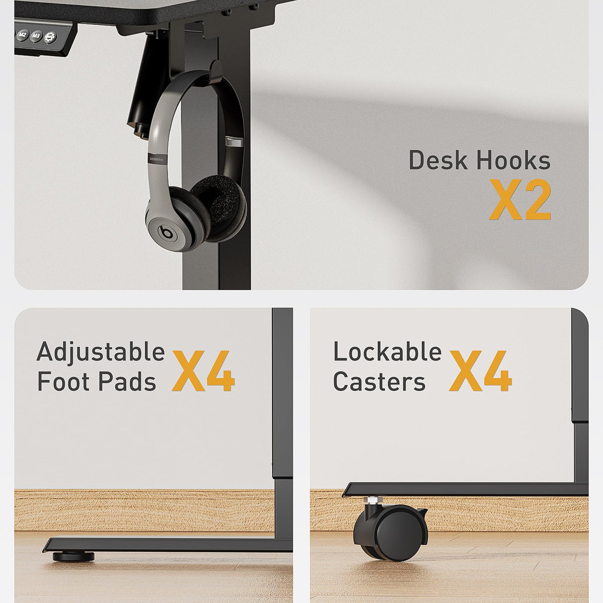 VVENACE 55 Inch Electric Standing Desk Adjustable Height with Wheels,Sit Stand Up Desk,Home Office Desk,Computer Workstation Desk,Gaming Desk,Rolling Desk,Work Desk (Spliced Desktop,Black) VVENACE