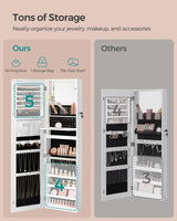 SONGMICS 55 Inches Tall Spacious Jewelry Cabinet, Jewelry Armoire with Light-Up Interior Mirror, Wall or Door Mounted Jewelry Storage Organizer, Lockable, Gift Idea, Cloud White UJJC032W01 SONGMICS