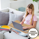 MAVOCRAFT Folding Lap Desk for Bed and Sofa - Portable Wide Surface Bed Desk with Built-in Cup Holder and Tablet or Phone Slot for Working, Studying, Eating, and Watching Movies (Wood) Mavo Craft