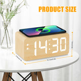 URAYCO Wood Digital Alarm Clock with 10W Fast Wireless Charger, USB Charging Ports, DST, Dimmable, Snooze, Large Number LED Display for Bedrooms, Desk, Living Room Table, Bedside, Nightstand (Bamboo) URAYCO