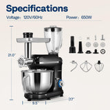 VIVOHOME 3 in 1 Multifunctional Stand Mixer with 6 Quart Stainless Steel Bowl, 650W 6 Speed Tilt-Head Meat Grinder, Juice Blender, Black VIVOHOME