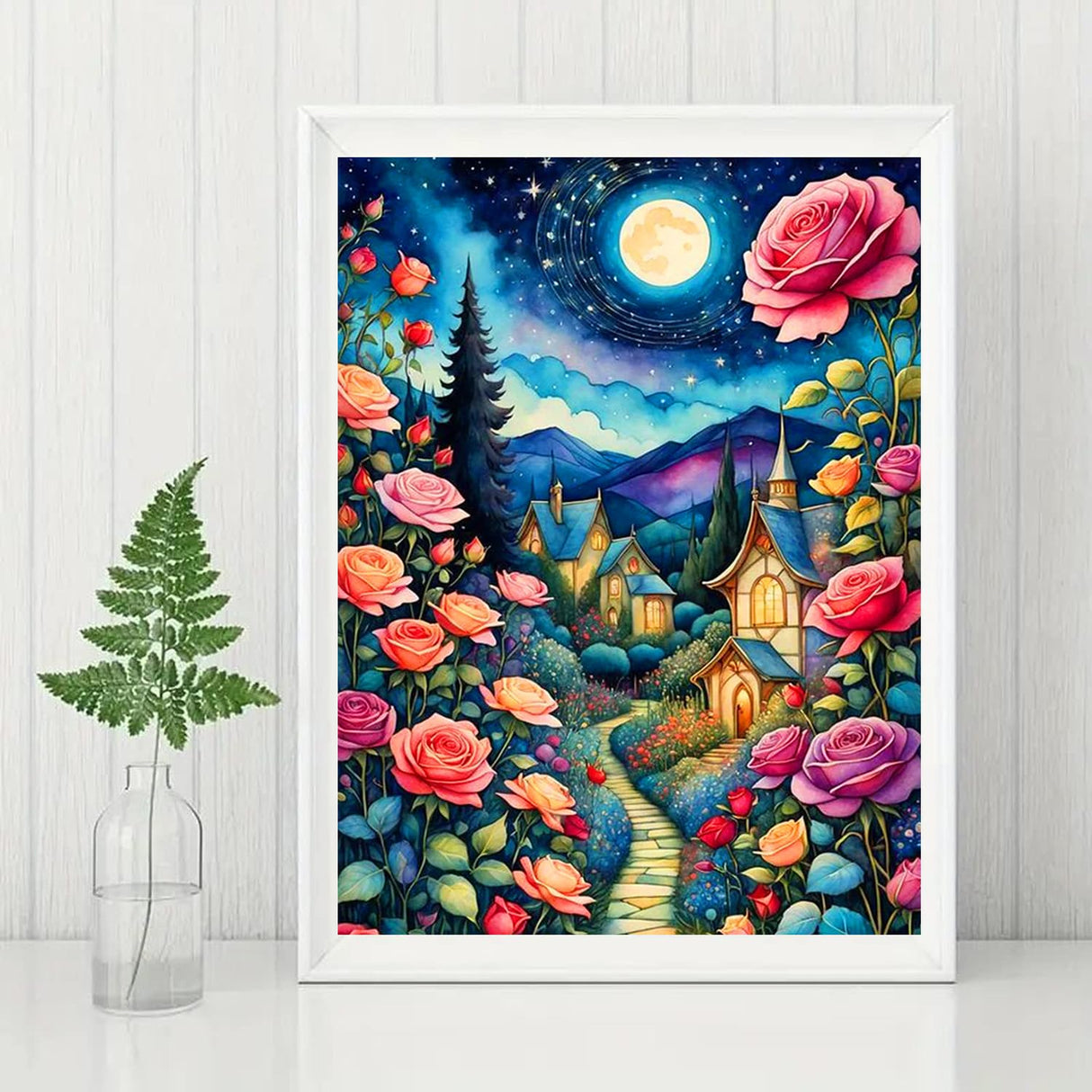 Flower Moon Diamond Art Kits for Adults-Flower Moon Diamond Painting Kits for Adults Beginners, 5D DIY Full Drill Round Rhinestone Gem Art Crafts Paintings for Home Wall Decor 12"x16" WoodArtSupply
