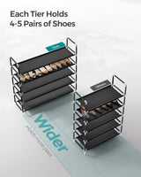 SONGMICS 5-Tier Shoe Rack, Shoe Storage for Hallway Closet, Slim and Space-Saving, Metal Frame, Non-Woven Fabric Shelves, Black ULSH55H SONGMICS