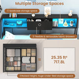 Hasuit Corner Full Lift Up Storage Bed Frame with Charging Station & LED Lights, Full Day Bed with Upholstered Headboard and Bookcase, Corner Beds with Hydraulic for Kids Teens Guests, Black Hasuit