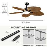 DWVO 52" Tropical Ceiling Fan with Light & Remote, LED Tri-Color Temperature, 5 Blade Ceiling Fans Reversible 6 Speeds w/Quiet DC Motor for Bedroom, Living Room, Dining Room, Patio DWVO