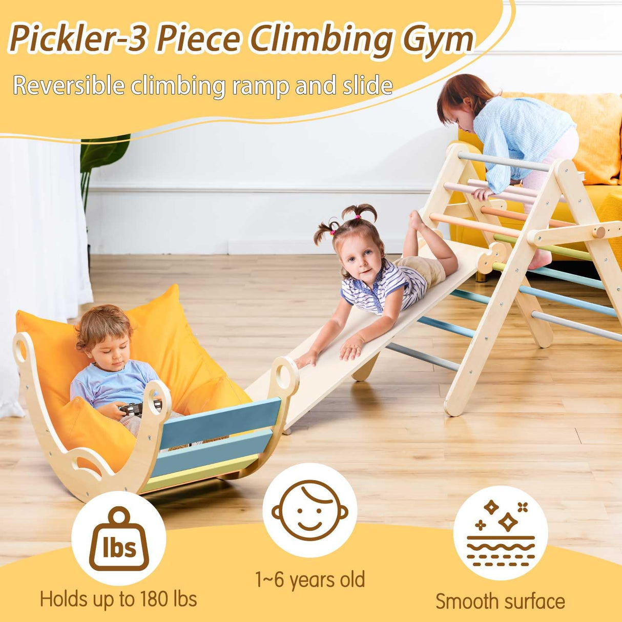 deli Pikler Triangle Set 7 in 1, Adjustable & Foldable Montessori Climbing Set, Large Size Climbing Toys for Toddlers Inside Indoor, Climb Activity Jungle Gym Make a Great Gift for Boys Girls deli