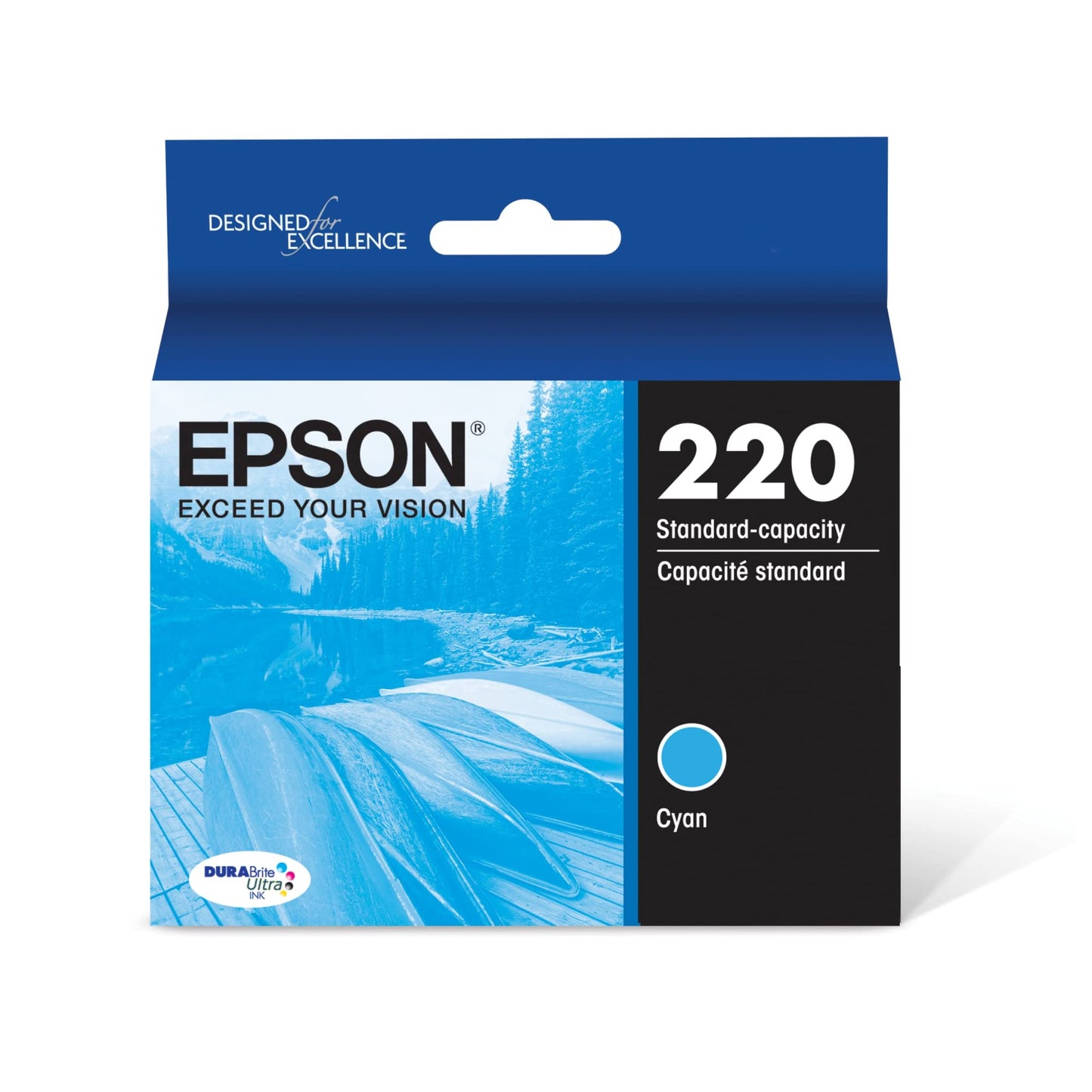 EPSON 220 DURABrite Ultra Ink Standard Capacity Cyan Cartridge (T220220-S) Works with WorkForce WF-2630, WF-2650, WF-2660, WF-2750, WF-2760, Expression XP-320, XP-420, XP-424, 1 Count (Pack of 1)