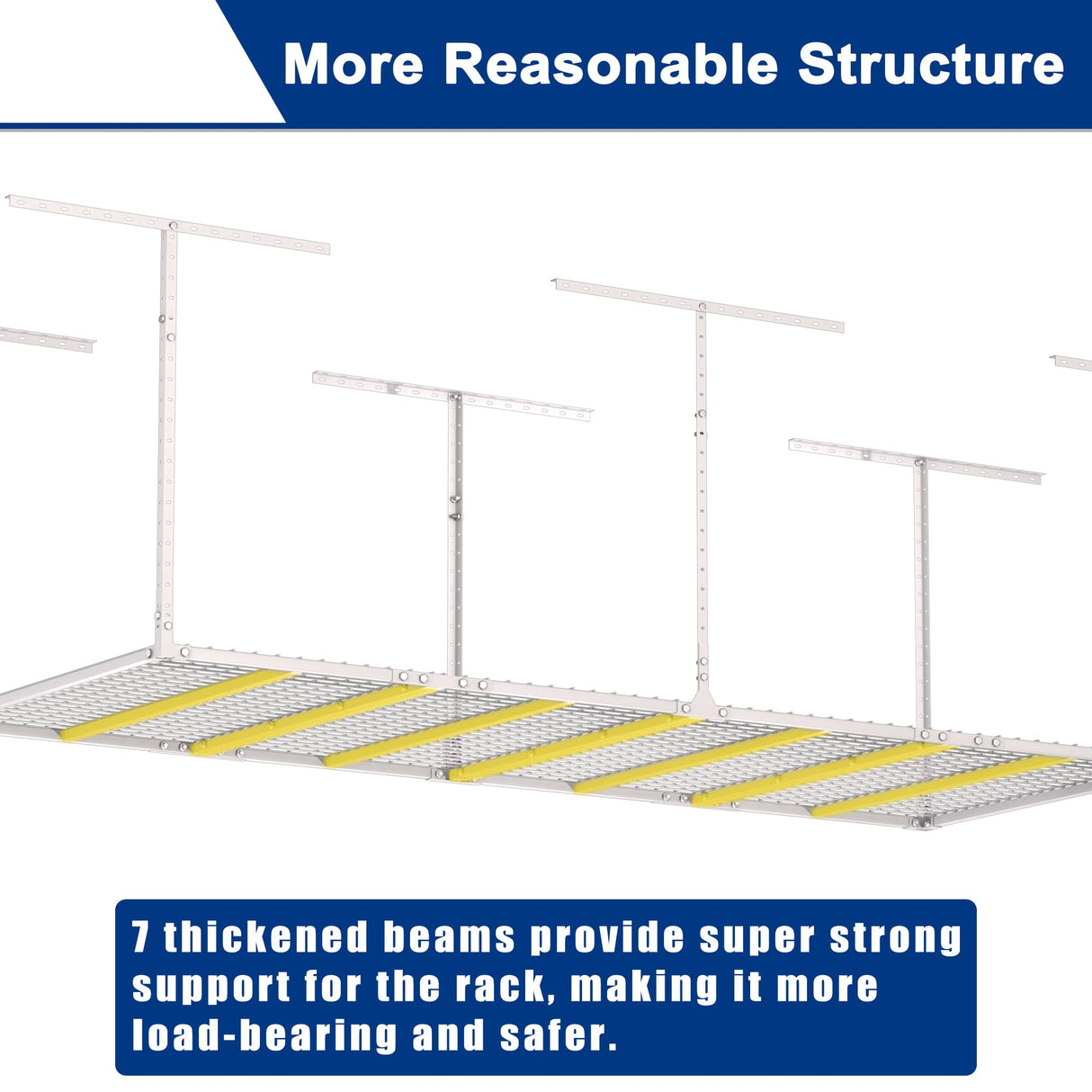 GIOTORENT 3x8FT Heavy Duty Overhead Garage Storage Rack - Adjustable Ceiling Shelving with 600lbs Weight Capacity, Metal Garage Organization System, White GIOTORENT