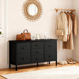 DUMOS TV Stand 7 Drawer Dresser for Bedroom with Storage TV Stands for Living Room Black, Farmhouse Entertainment Center Media Console Table with Metal Frame Adjustable Feet DUMOS