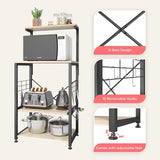 Bestier Bakers Rack, 4-Tier Microwave Stand Coffee Bar Table on Wheels, Utility Storage Rack with Sliding Shelf & 10 Side Hooks for Kitchen, Living Room, Dining Room, Oak Bestier
