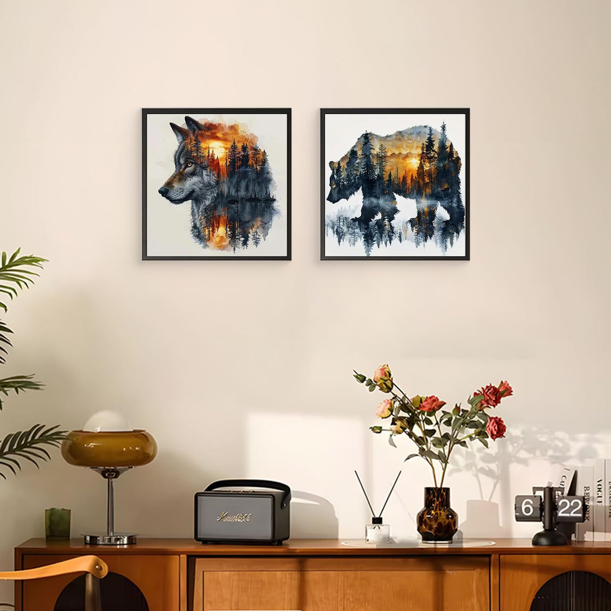 2 Pack Paint by Number for Adults Beginner, Bear Painting by Number Kit, Wolf Easy Acrylic Painting by Number on Canvas, Animal Paint by Numbers for Home Wall Art Decor with Frame (11.8x11.8Inch) Mandun