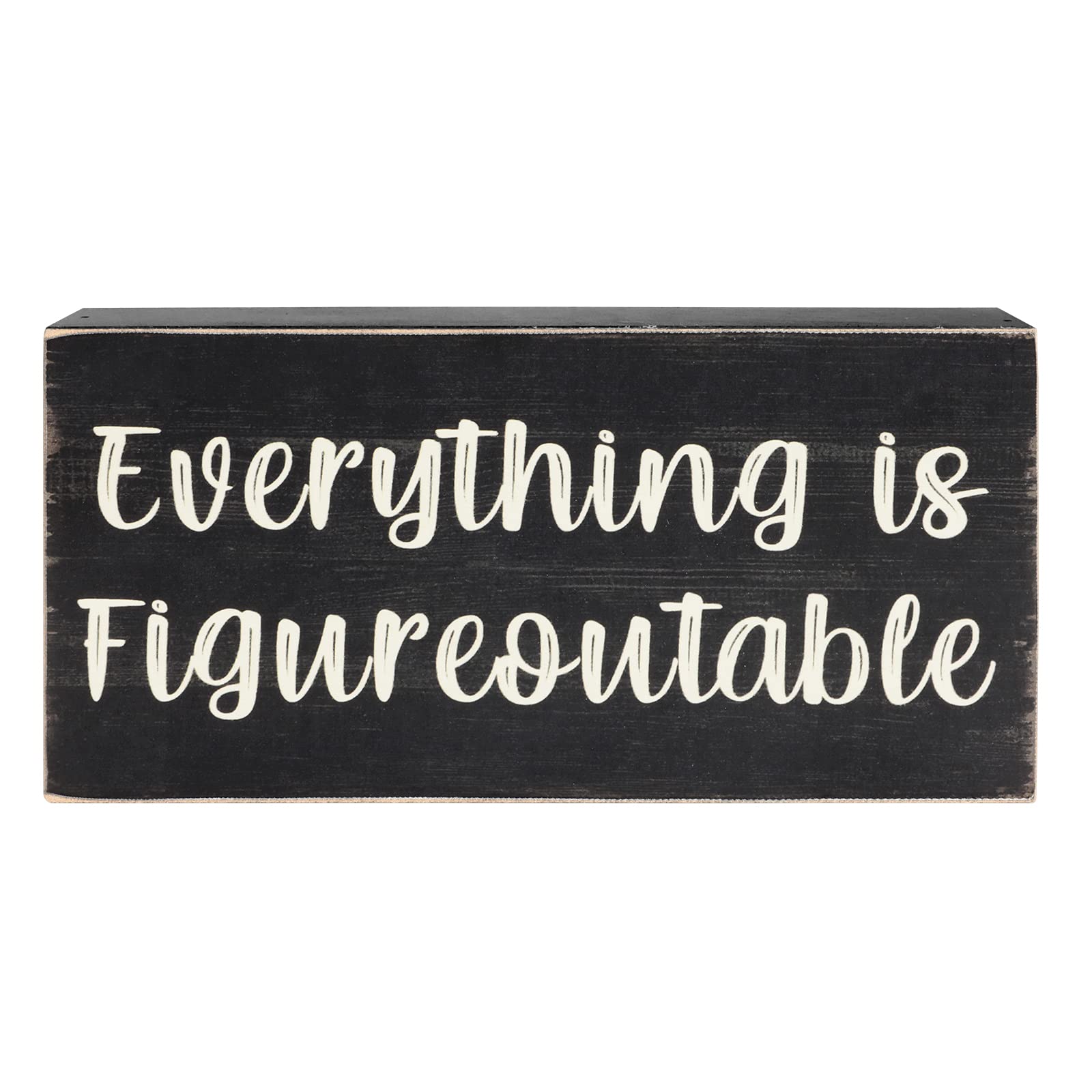 Esur Home Office Desk Black Decor - Inspirational Farmhouse Wooden Box Sign - Everything is Figureoutable - WoodArtSupply