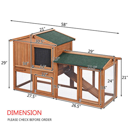 PETSJOY Rabbit Hutch, 58 Inches Outdoor Large Wooden Bunny Cage Chicken Coop with Ventilation Door, Removable Tray & Ramp