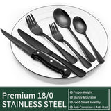 24-Piece Black Silverware Set with Steak Knives, Black Flatware Set for 4, Food-Grade Stainless Steel Tableware Cutlery Set, Mirror Finished Utensil Sets for Home Restaurant EWFEN