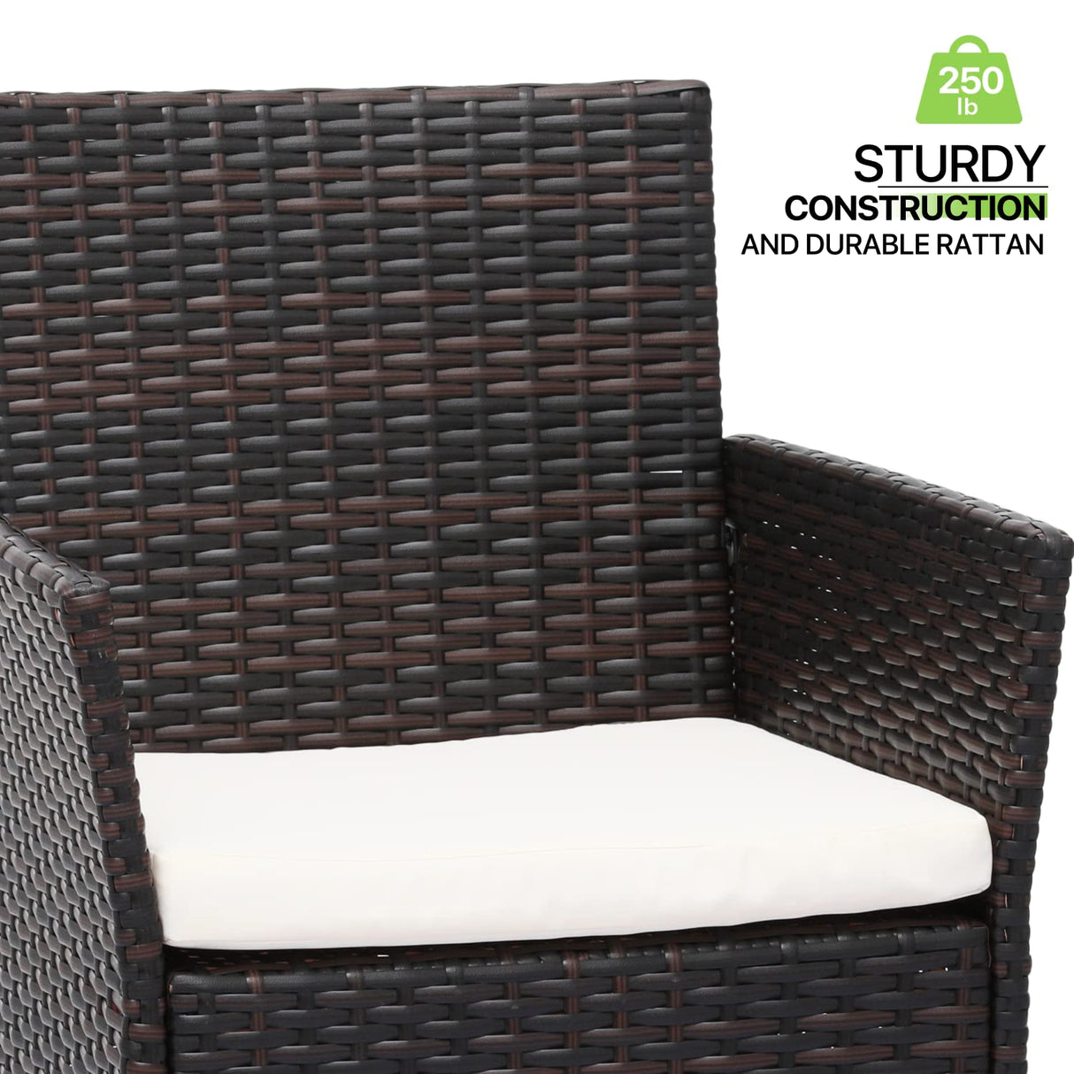 Magshion 5 Pieces Outdoor Patio Furniture Set with Thick Cushions, All-Weather Wicker Bistro Rattan Conversation Chairs with Glass Top Side Table for Garden Lawn Poolside Backyard Porch, 250lbs, Brown Magshion