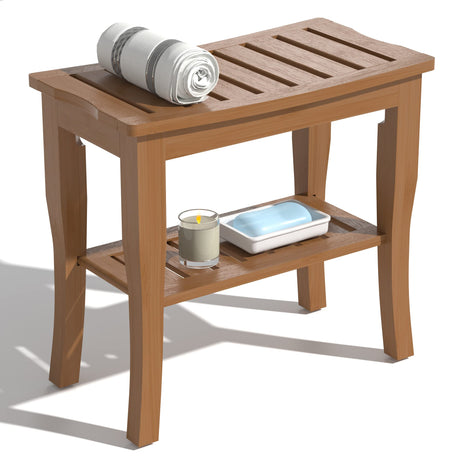 Domax Bamboo Shower Bench with Shelf-Waterproof Wood Shower Stool for Inside Shower Spa Sauna(Walnut) Domax