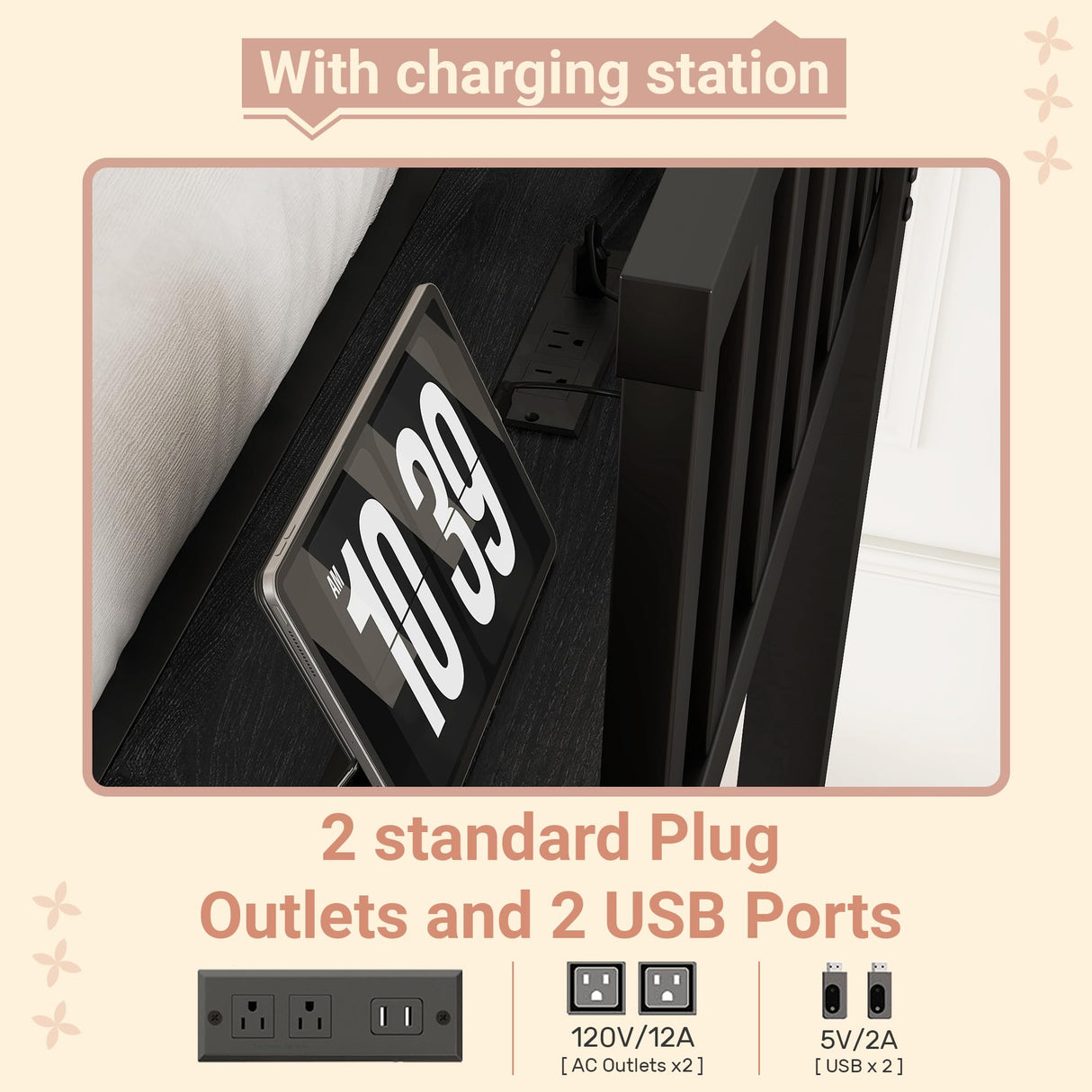 Mirightone Black Triple Bunk Bed Twin XL & Twin Over Twin, Bunk Bed with LED Light & Charging Station, Metal Detachable Bunk Beds for 3 Kids Girls Boys Teens, USB Ports & Outlets Mirightone