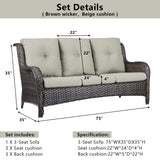 Belord Outdoor Furniture 3-Seater Rattan Sofa Patio Wicker Sofa Couch Furniture Set with Washable Cushions Belord