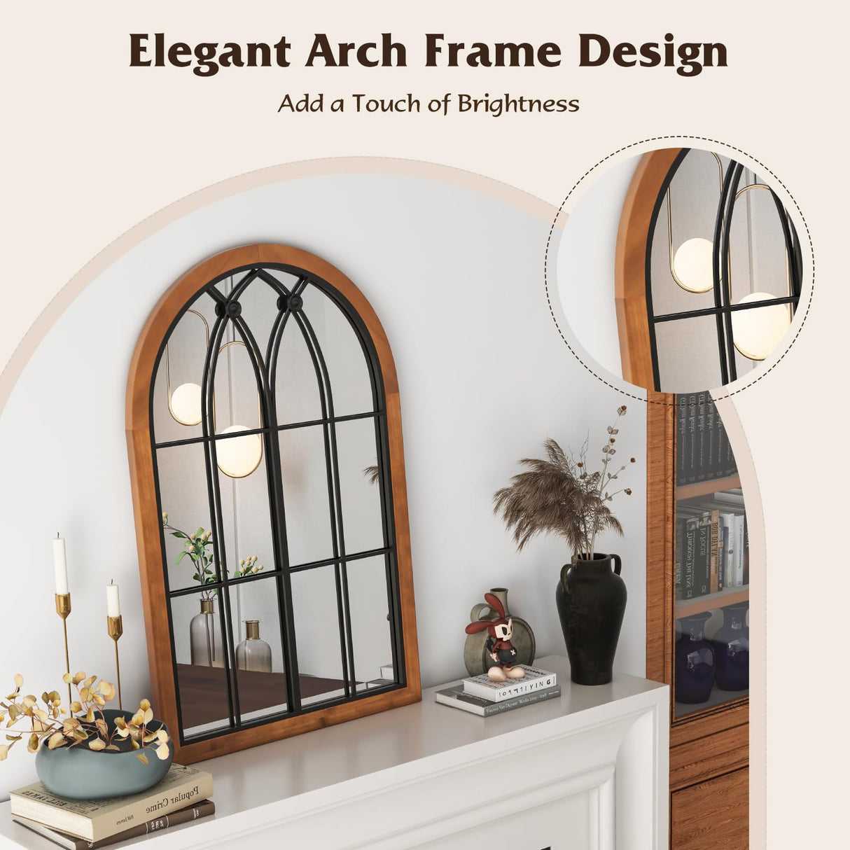 Tangkula Arched Window Mirror, Farmhouse Window Frame Decor Wall Mounted Mirror, 24" x 36" Wall Mirror Windowpane Decoration for Living Room, Bedroom, Entryway, Bathroom Tangkula